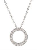 18ct white gold diamond circular pendant necklace