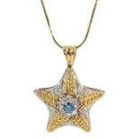 14ct white and yellow gold starfish pendant necklace