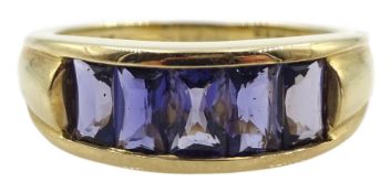 9ct gold five stone iolite ring