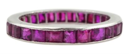 Platinum calibre cut ruby full eternity ring