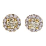 Pair of 18ct gold white and yellow diamond cluster stud earrings