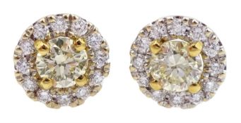 Pair of 18ct gold white and yellow diamond cluster stud earrings