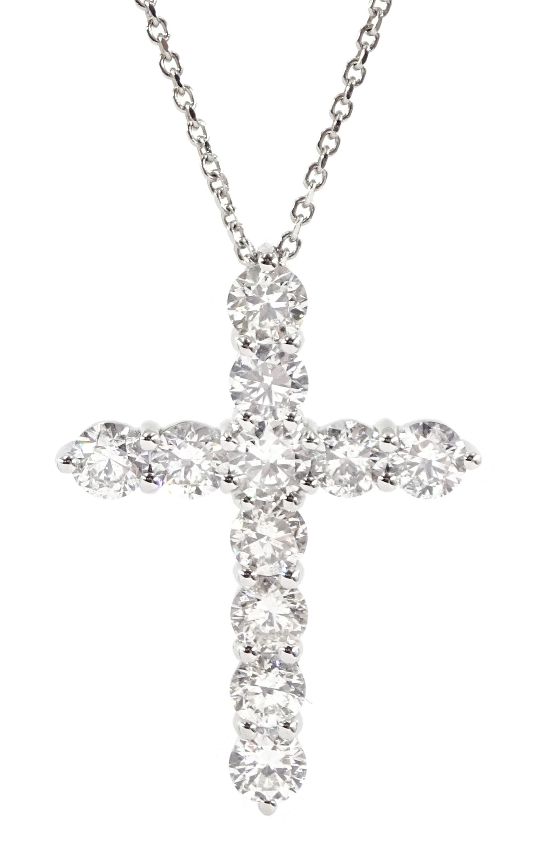 18ct white gold eleven stone round brilliant cut diamond cross pendant necklace
