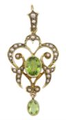 Edwardian 9ct gold peridot and split pearl pendant