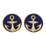 Victor Mayer for Faberge pair of 18ct gold diamond and blue enamel anchor cufflinks