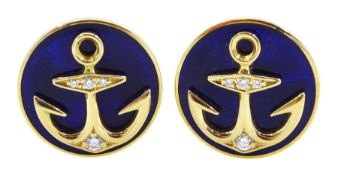 Victor Mayer for Faberge pair of 18ct gold diamond and blue enamel anchor cufflinks