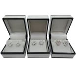 Three pairs of silver cubic zirconia dress stud earrings