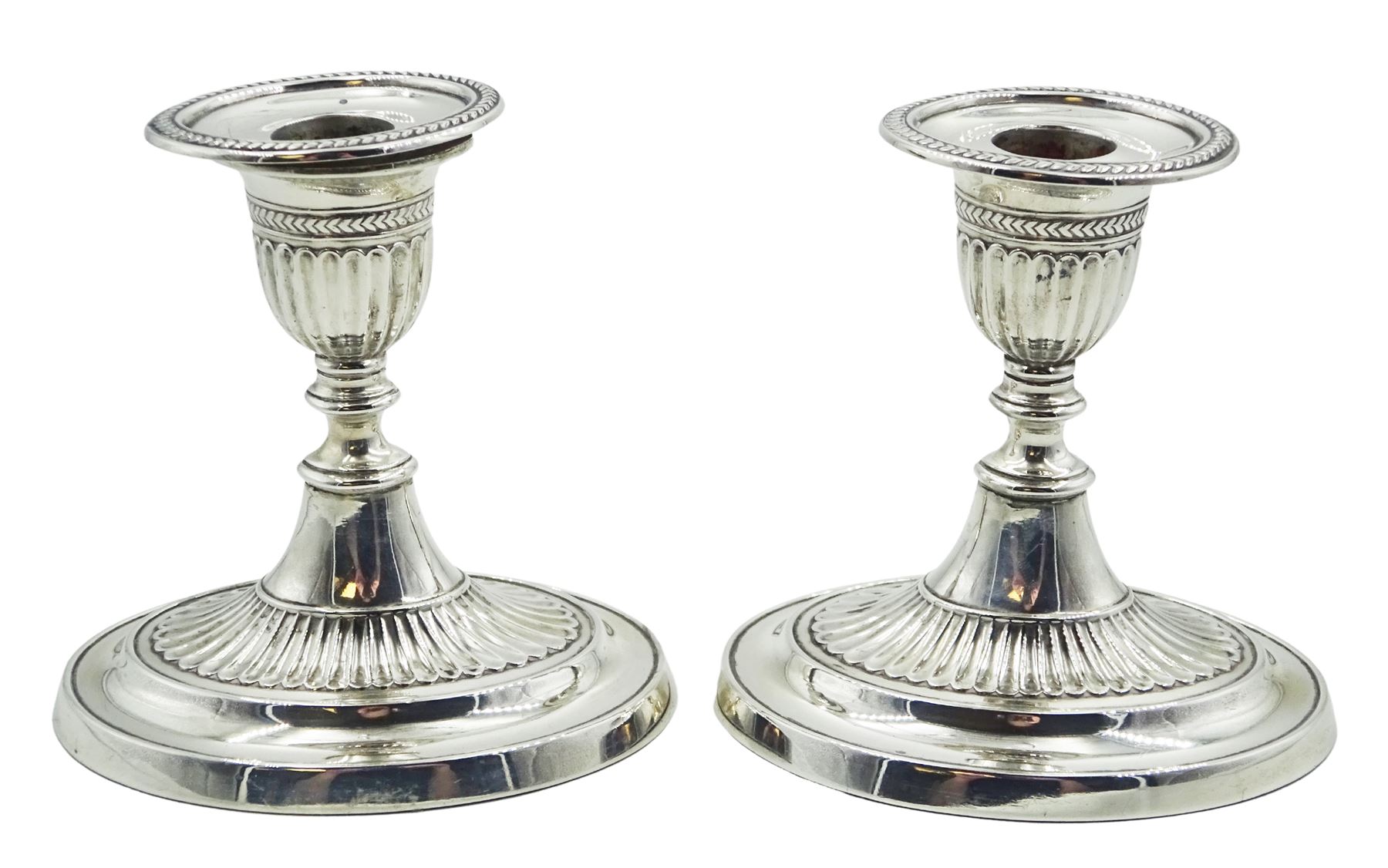 Pair of Edwardian silver Adam style style dressing table candlesticks