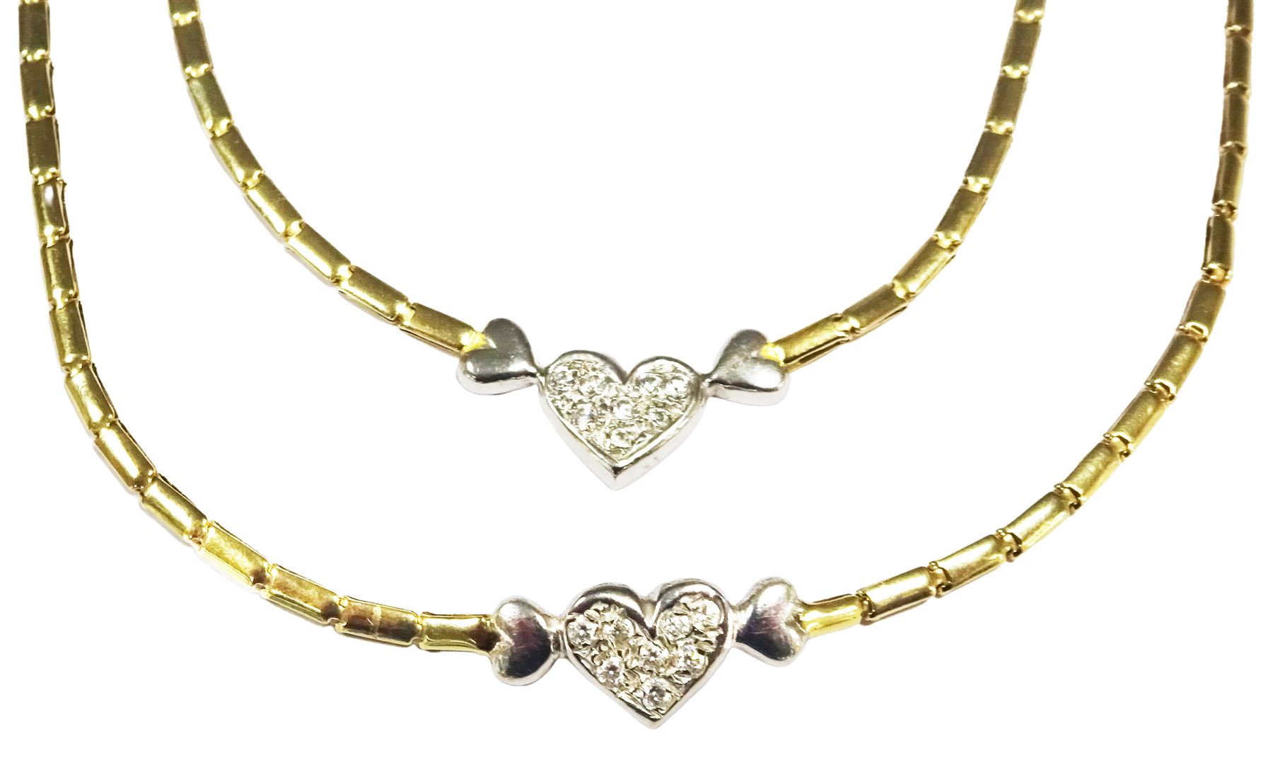 14ct white and yellow gold cubic zirconia heart necklace with matching bracelet - Image 2 of 2