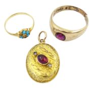 Victorian 9ct gold single purple/pink stone set ring