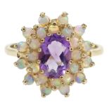 9ct gold amethyst and opal cluster ring