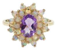 9ct gold amethyst and opal cluster ring