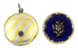 Late 19th/early 20th century Russian 14ct gold blue guilloche enamel brooch set with rose cut diamon