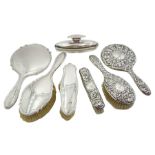 Matched four piece early 20th century silver mounted dressing table set