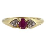 9ct gold ruby solitaire ring with diamond set shoulders