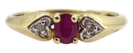 9ct gold ruby solitaire ring with diamond set shoulders