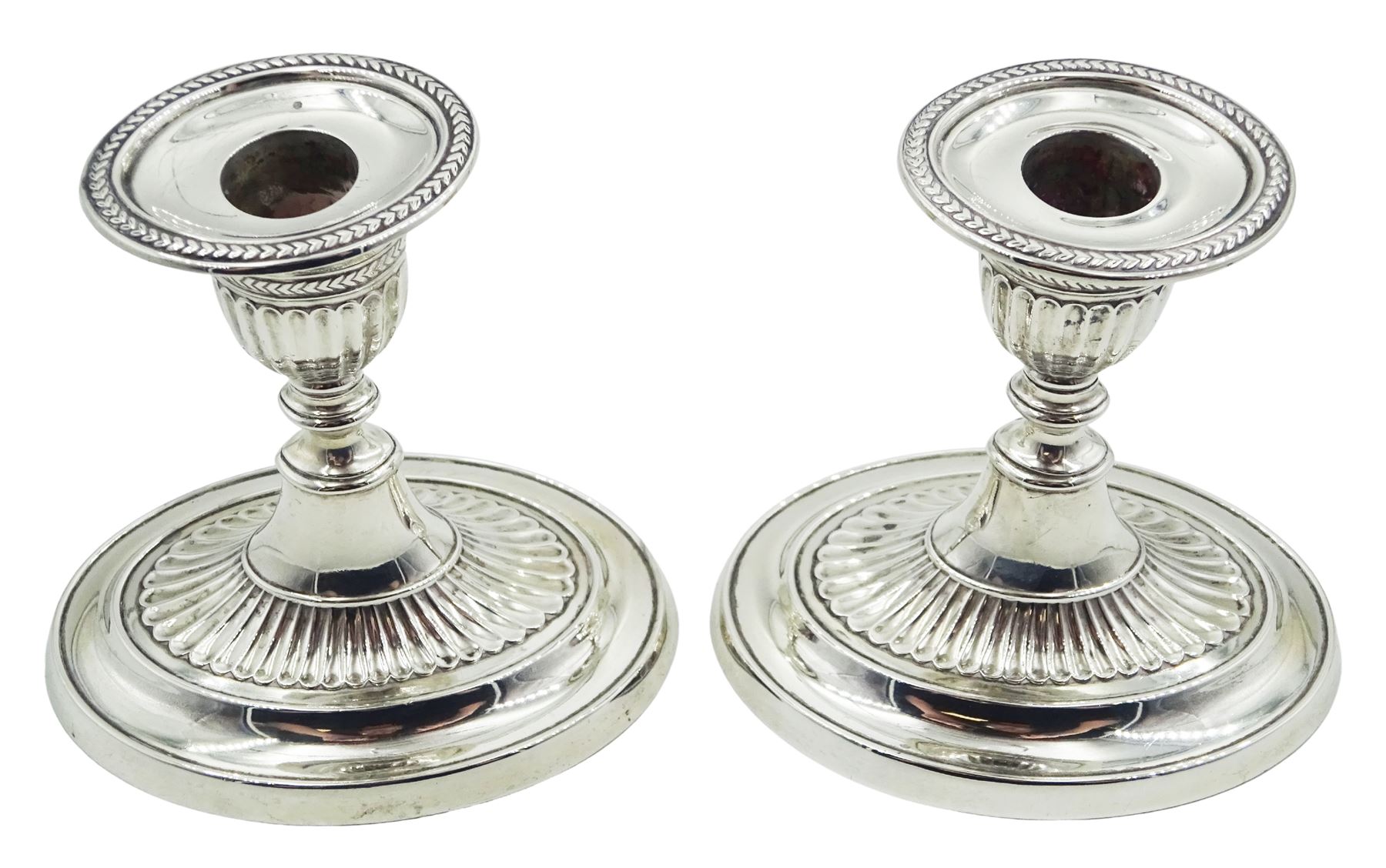 Pair of Edwardian silver Adam style style dressing table candlesticks - Image 2 of 3