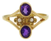 Silver-gilt amethyst and pearl ring