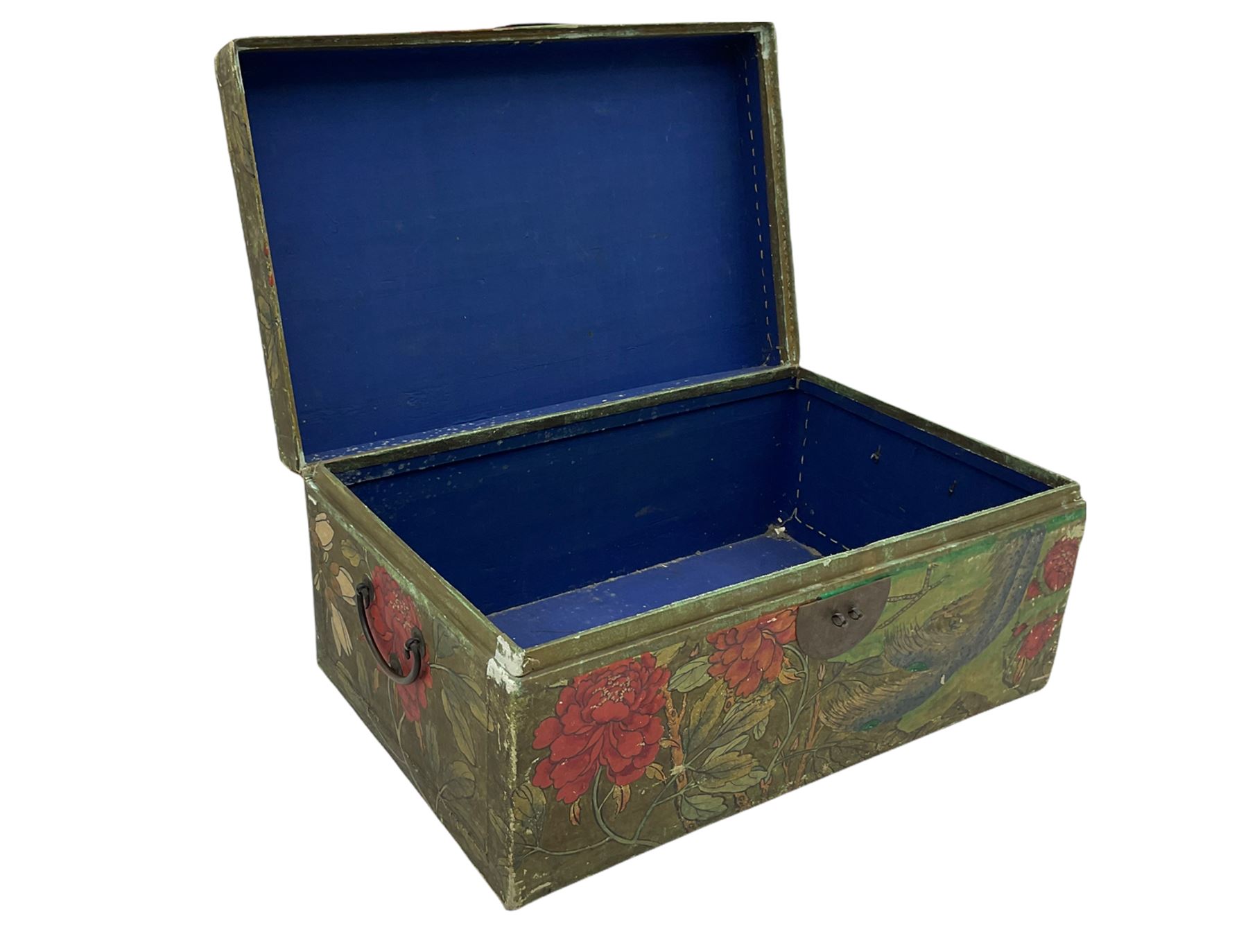 Camphor wood sea chest and a painted covered trunk - Image 7 of 11