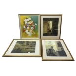 Four framed painting and prints