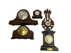 Four mantle clocks and a barometer