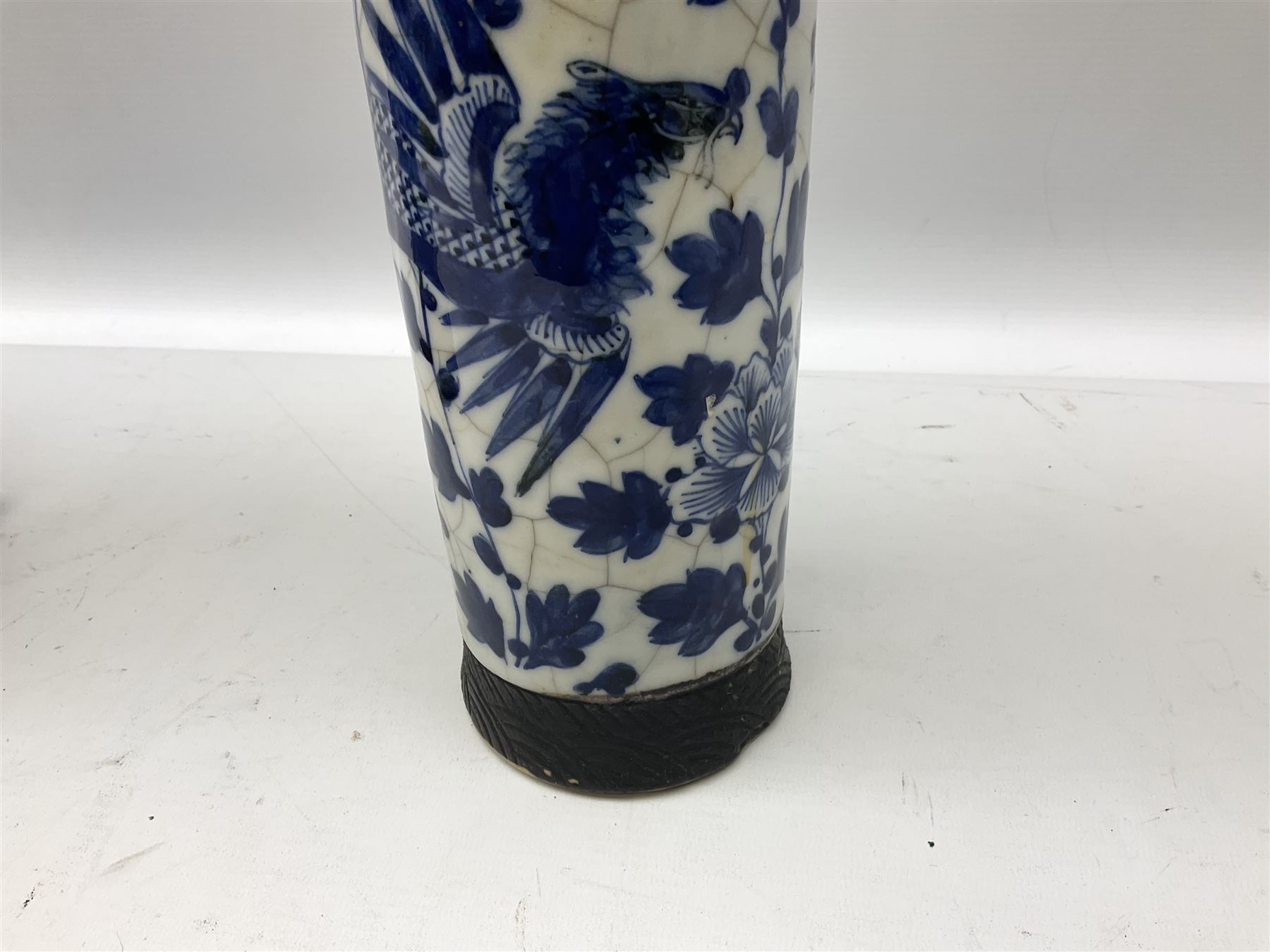 Japanese blue and white crackle glaze cylindrical vase - Image 7 of 8