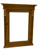 Pine framed architectural wall mirror with bevelled glass