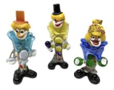 Three Murano style glass clowns