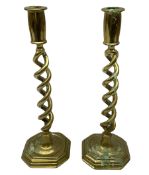 Pair of brass barley twist candlesticks