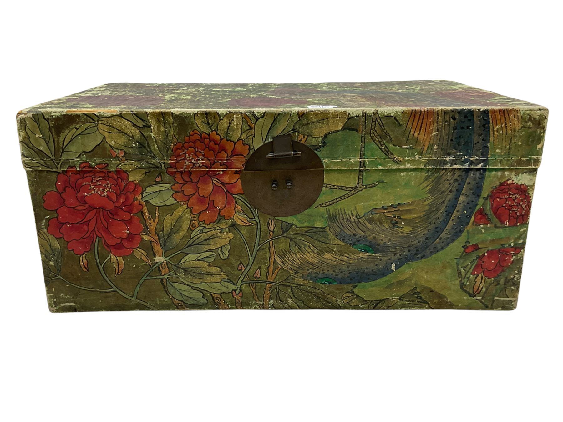 Camphor wood sea chest and a painted covered trunk - Image 2 of 11