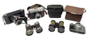 Pair of 20th Century 8 Lens binoculars and further French brass pair detailed 'Godchaux Rue De Rivol