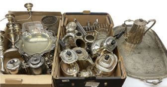 Collection of silver plate and other metalware to include teapots