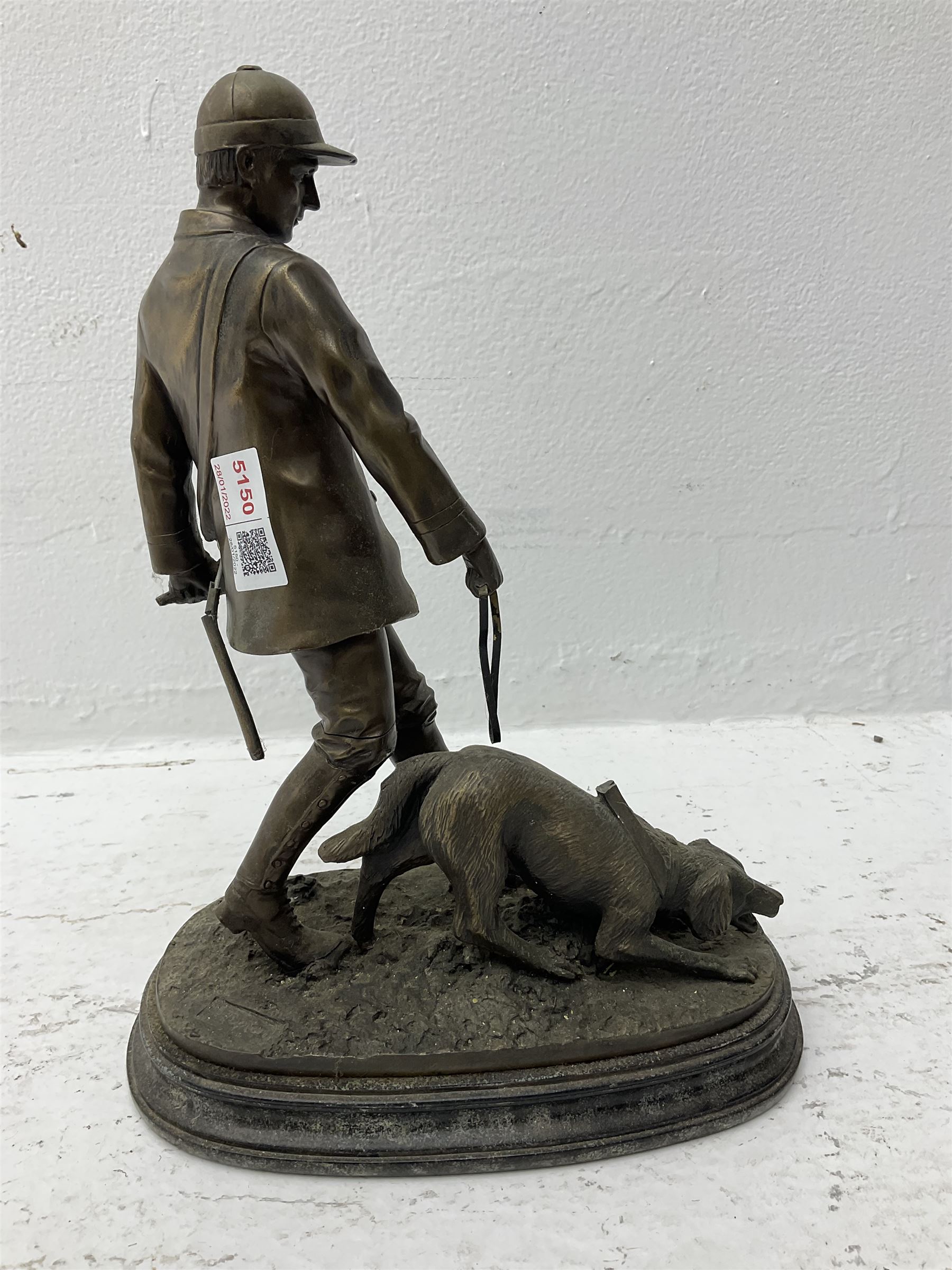 Bronzed figure of a huntsman with hound signed Tupton - Image 3 of 3