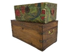 Camphor wood sea chest and a painted covered trunk