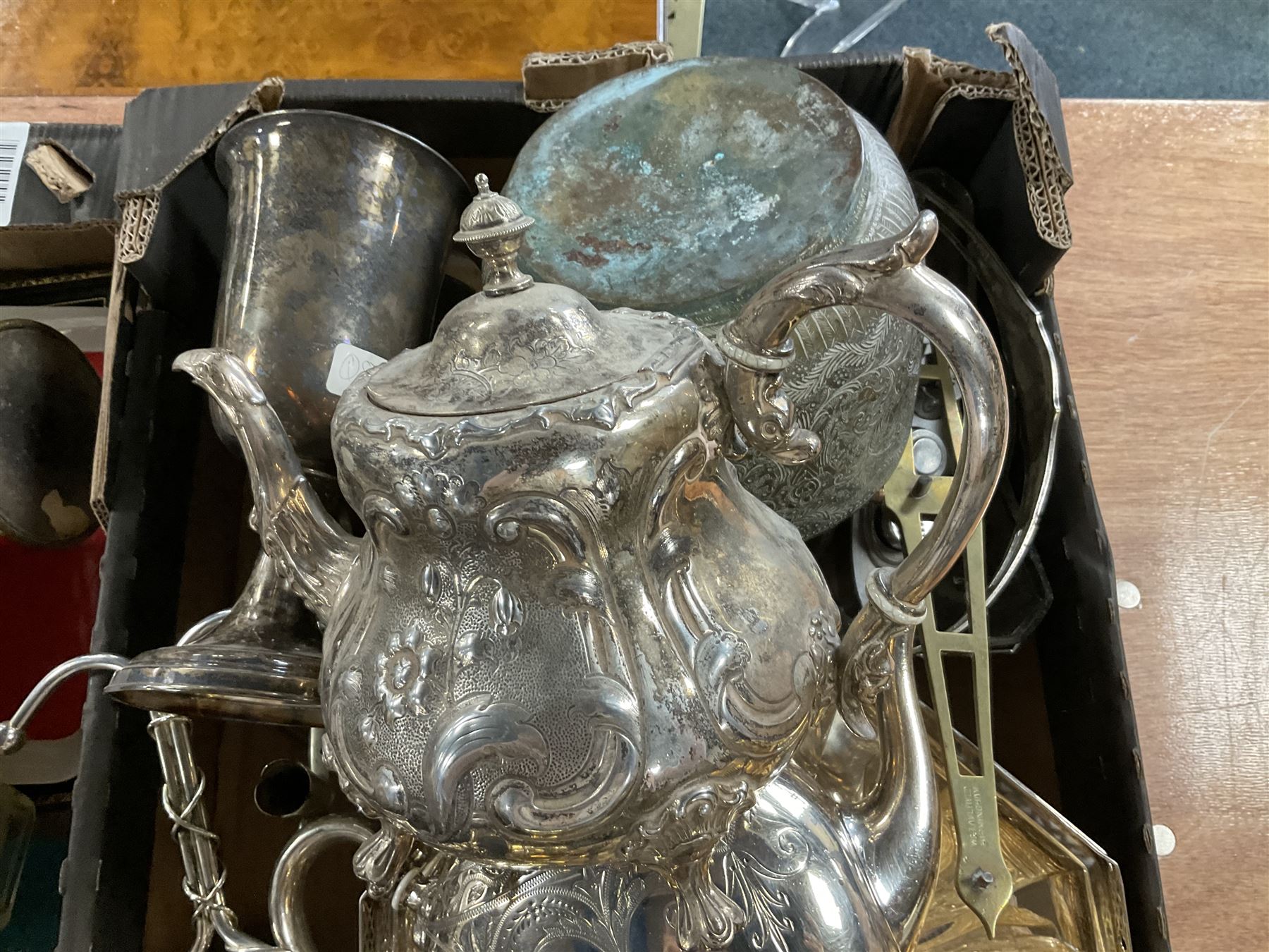 Quantity of silver plate and other metalware to include teapots with foliate design - Image 5 of 7
