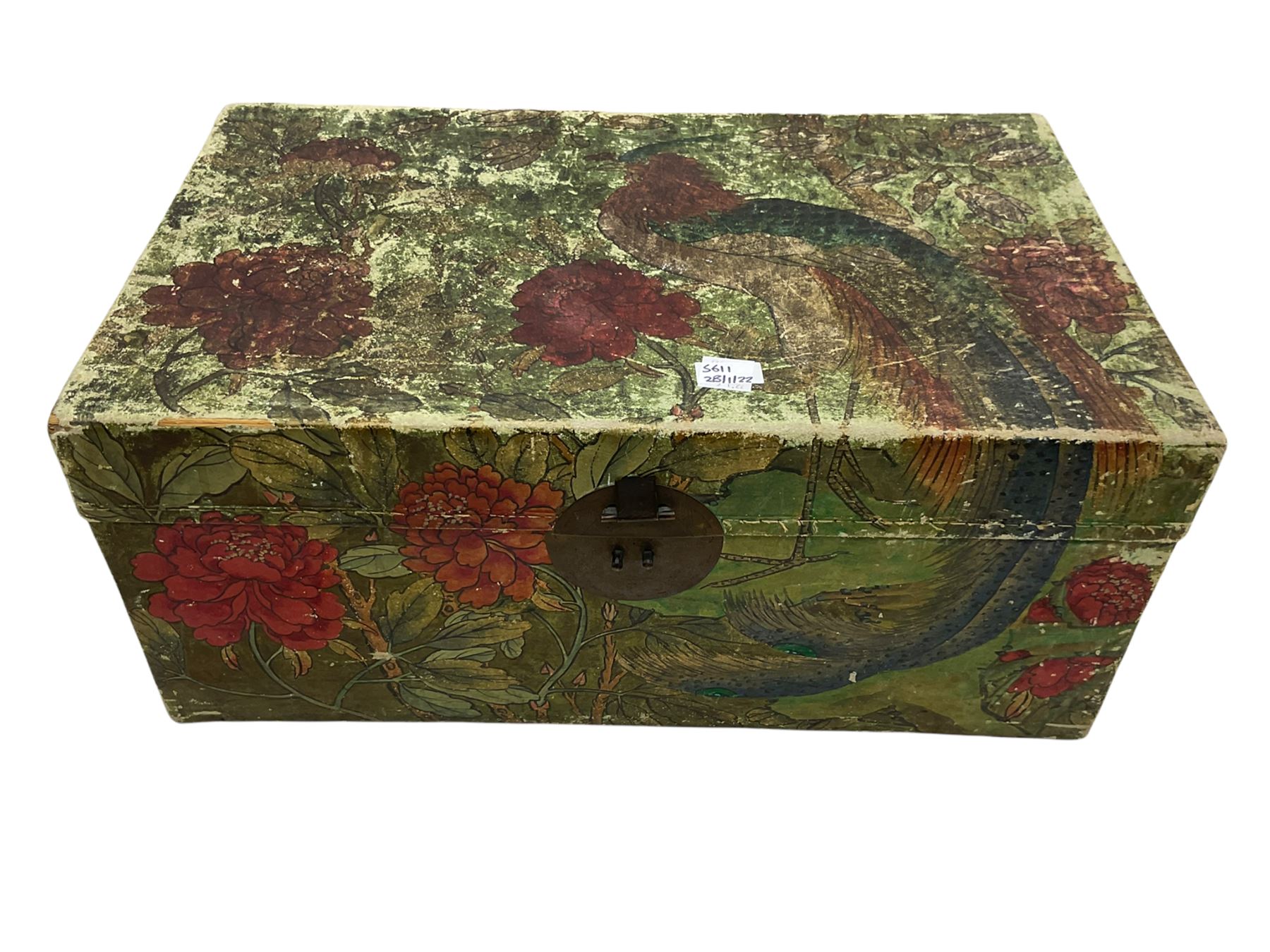 Camphor wood sea chest and a painted covered trunk - Image 5 of 11