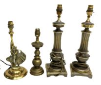 Pair table lamps and two other brass examples (4)