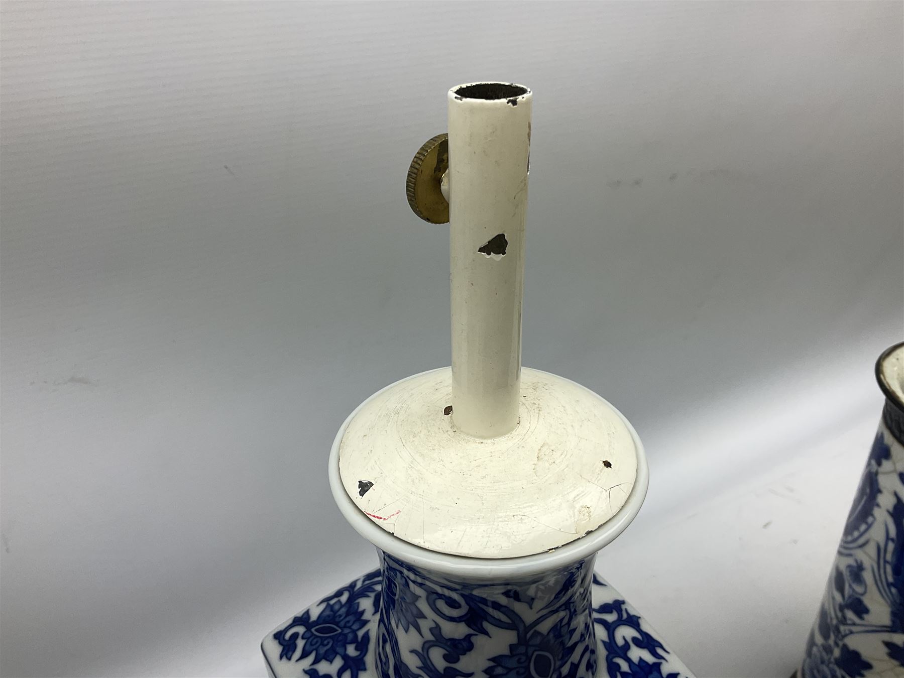 Japanese blue and white crackle glaze cylindrical vase - Image 2 of 8