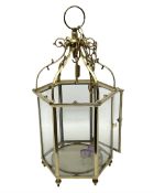 Hexagonal brass and glass ceiling lantern