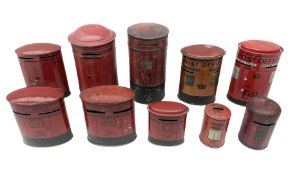 Collection of tin plate money boxes in the form of Royal Mail post boxes