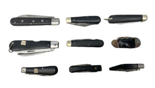 Nine pocket knives including single and multiple blade examples