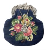 Silver mounted floral embroidery purse