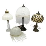 Art Deco style table lamp with a frosted glass shade with glass tassels