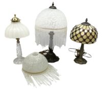 Art Deco style table lamp with a frosted glass shade with glass tassels