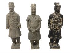 Three Chinese terracotta warrior style figures