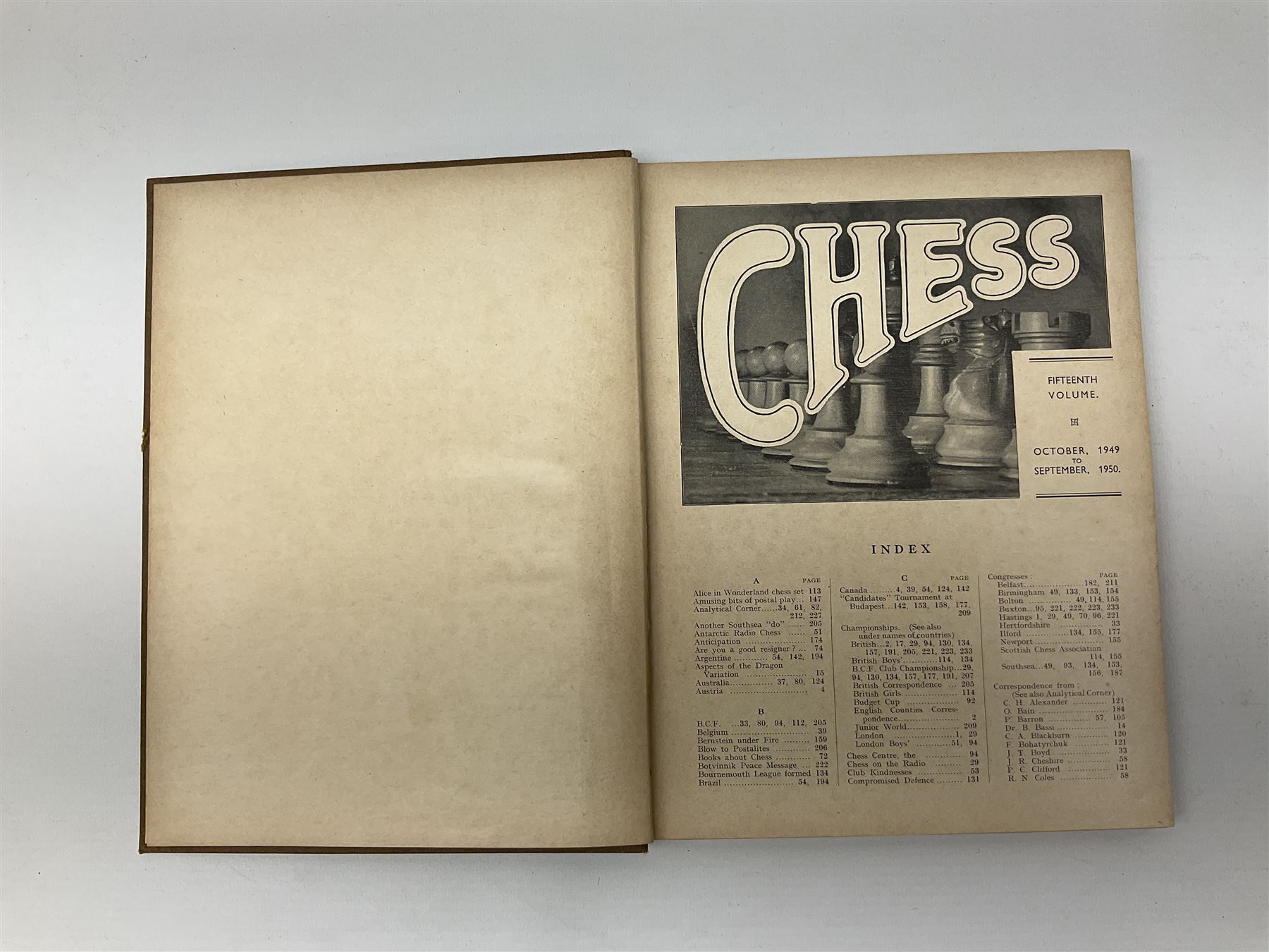 Three bound volumes of 'Chess' magazine 1946-50; fifteen issues of 'The BCCA Magazine' 1949-51; Ches - Image 10 of 11