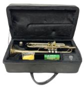 Cased brass trumpet