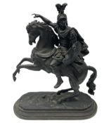 Late 19th Century cast brass figure of classical Greek soldier on a rearing horse