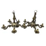 Pair of bronzed metal five-branch chandeliers