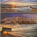 Lee Wilson (British Contemporary): 'Whitby Sunburst' 'Whitby Harbour' & 'Saltburn Sunset'